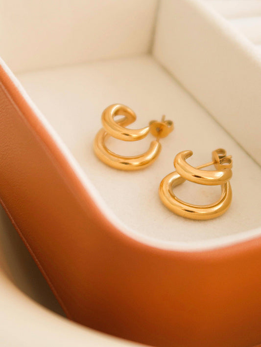 18k Gold Plated Non-Tarnish Double C Hoop Earring