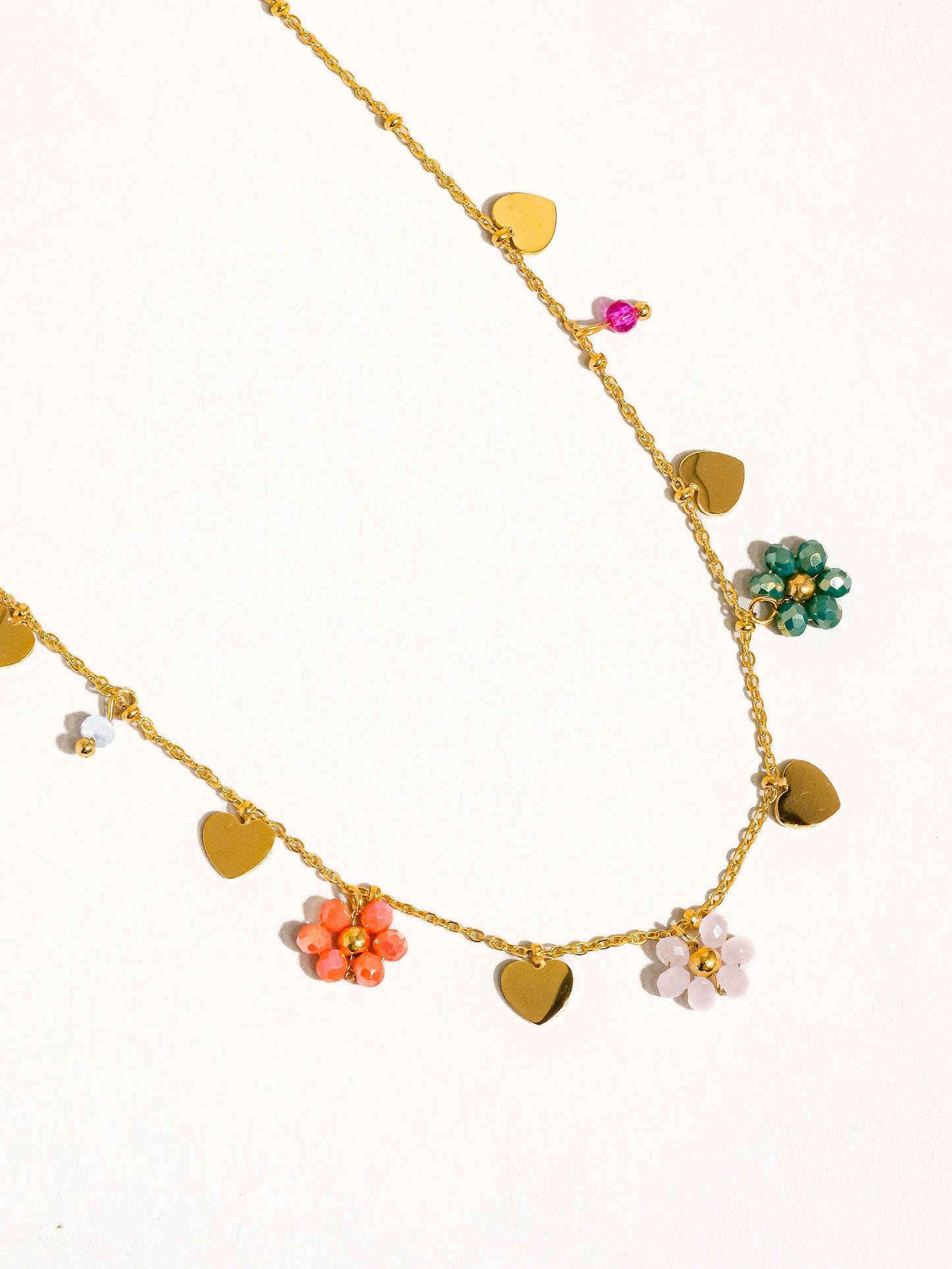 Melvin 18K Gold Non-Tarnish Flower & Hearts Necklace