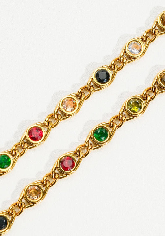 Gold-Plated Colored Cubic Zirconia Necklace – Vintage Spanish-Inspired Elegance