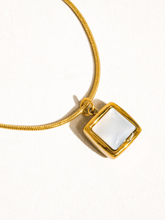 Berenice 18K Gold Non-Tarnish Square Shell Necklace