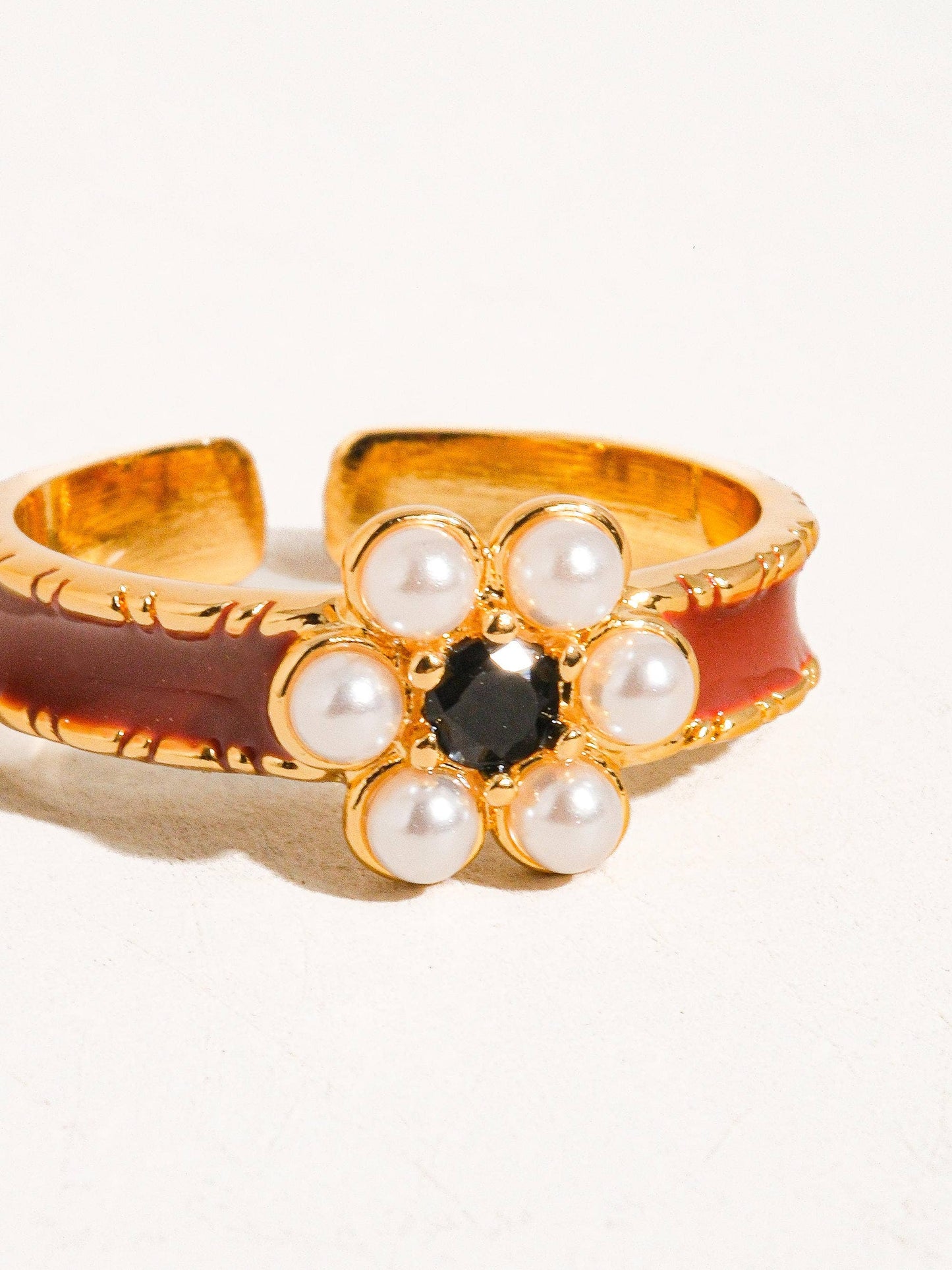 Vintage Red Pearl Flower Ring