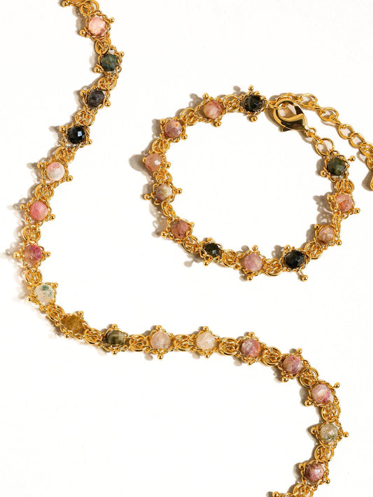 Skylar 18K Gold Multi-Stone Chained Bracelet & Necklace