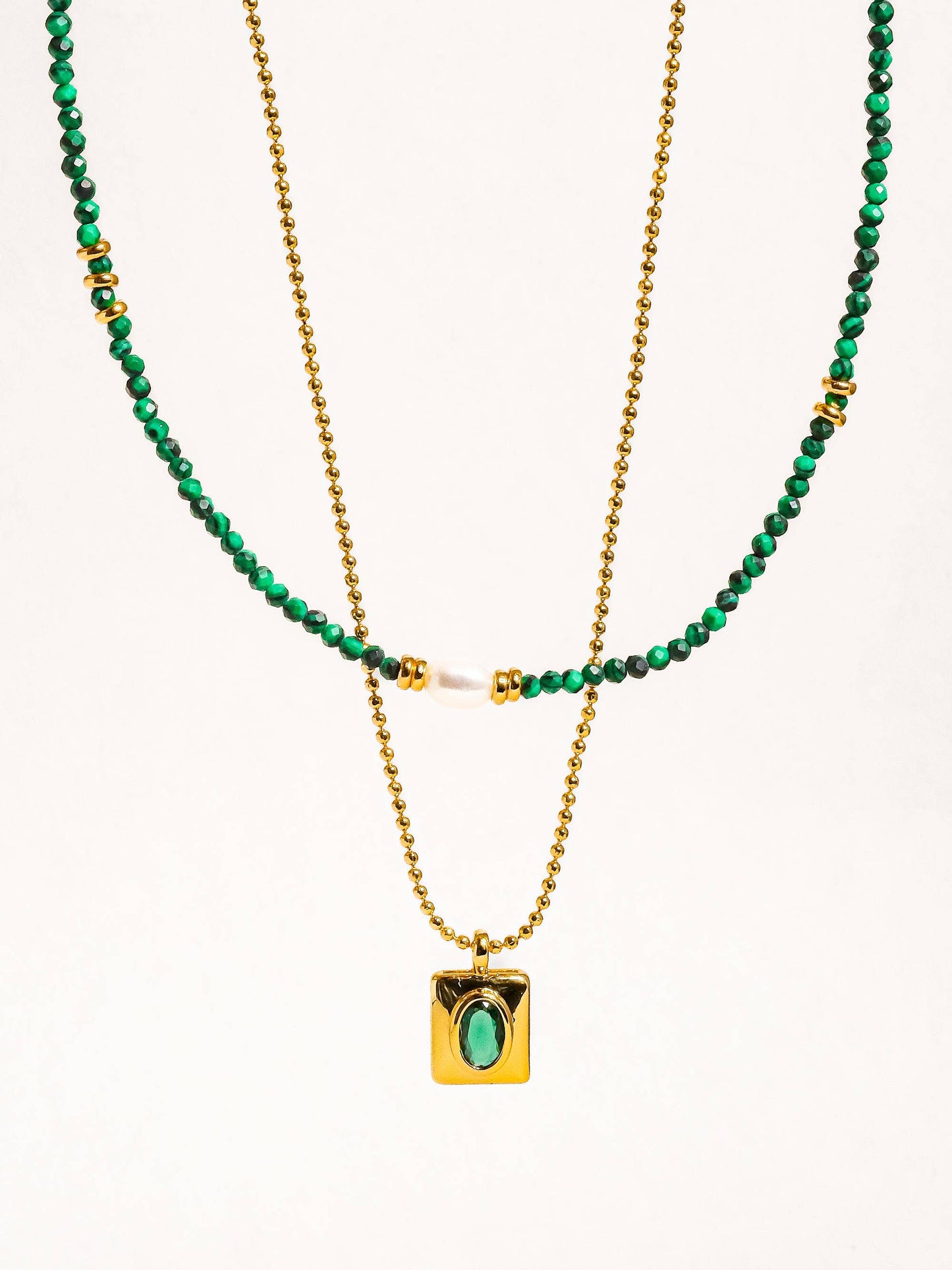 Harlynn 18K Gold Boho Green Beaded Layer Necklace