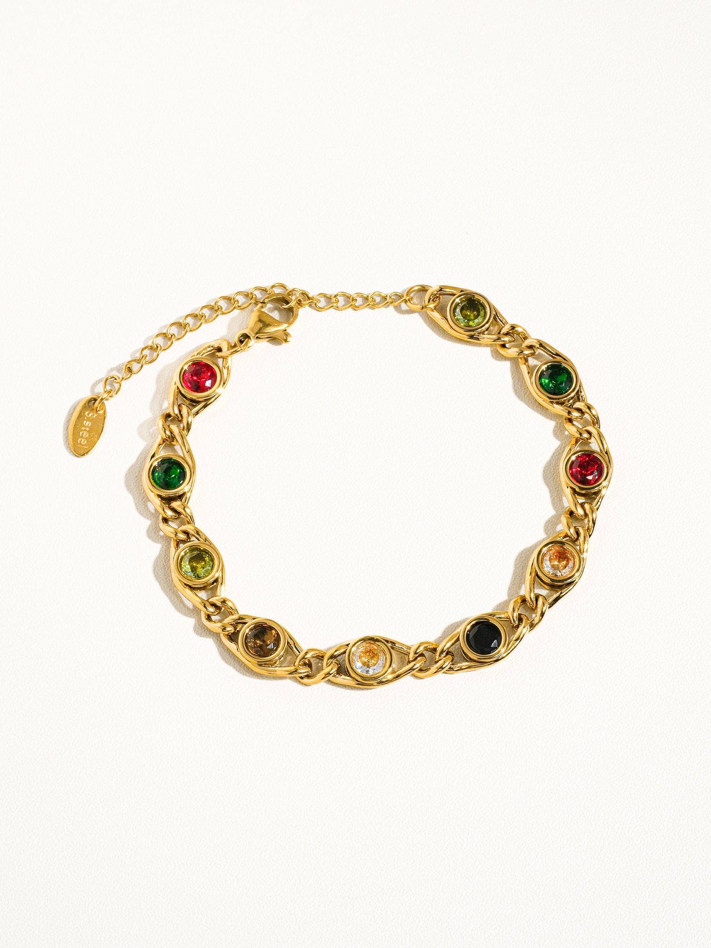 Gold-Plated Colored Cubic Zirconia Necklace – Vintage Spanish-Inspired Elegance