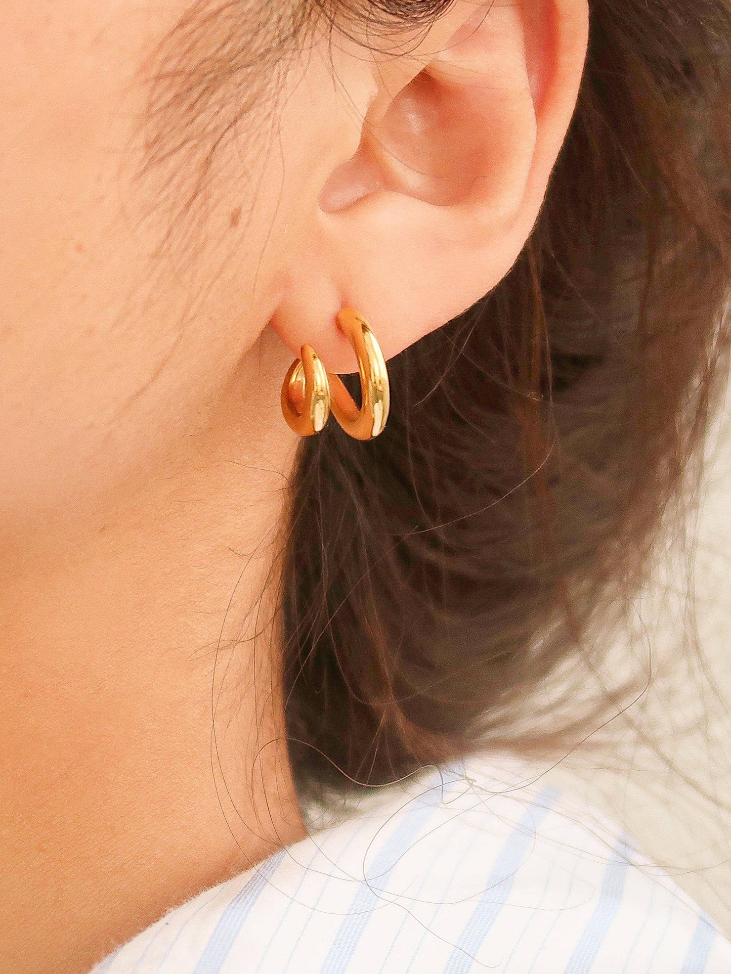 18k Gold Plated Non-Tarnish Double C Hoop Earring