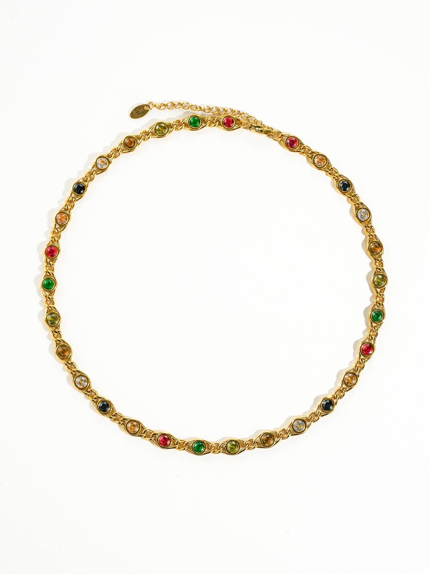 Gold-Plated Colored Cubic Zirconia Necklace – Vintage Spanish-Inspired Elegance