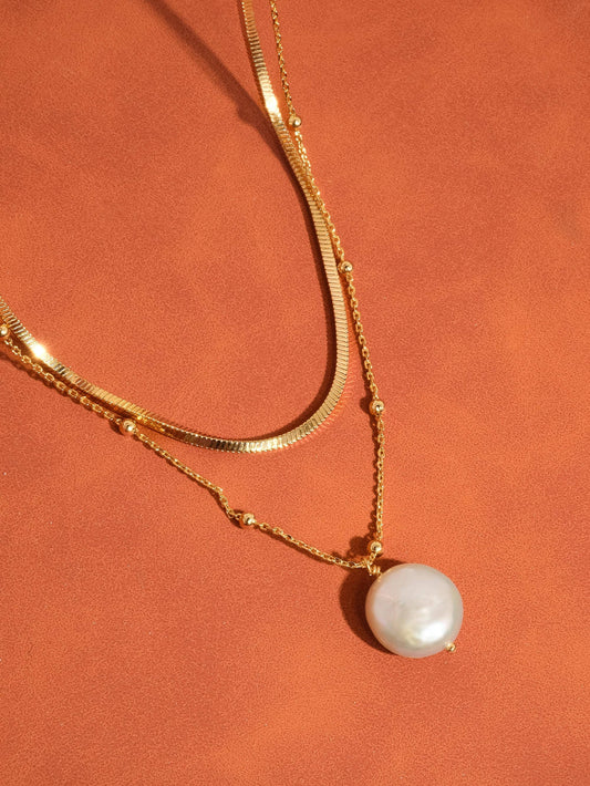 18K Gold Layered Pearl Chain Necklace