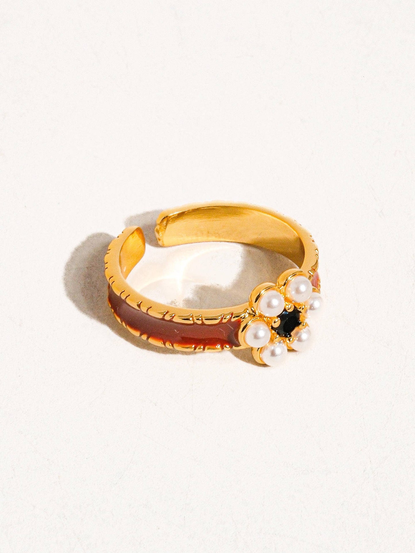 Vintage Red Pearl Flower Ring