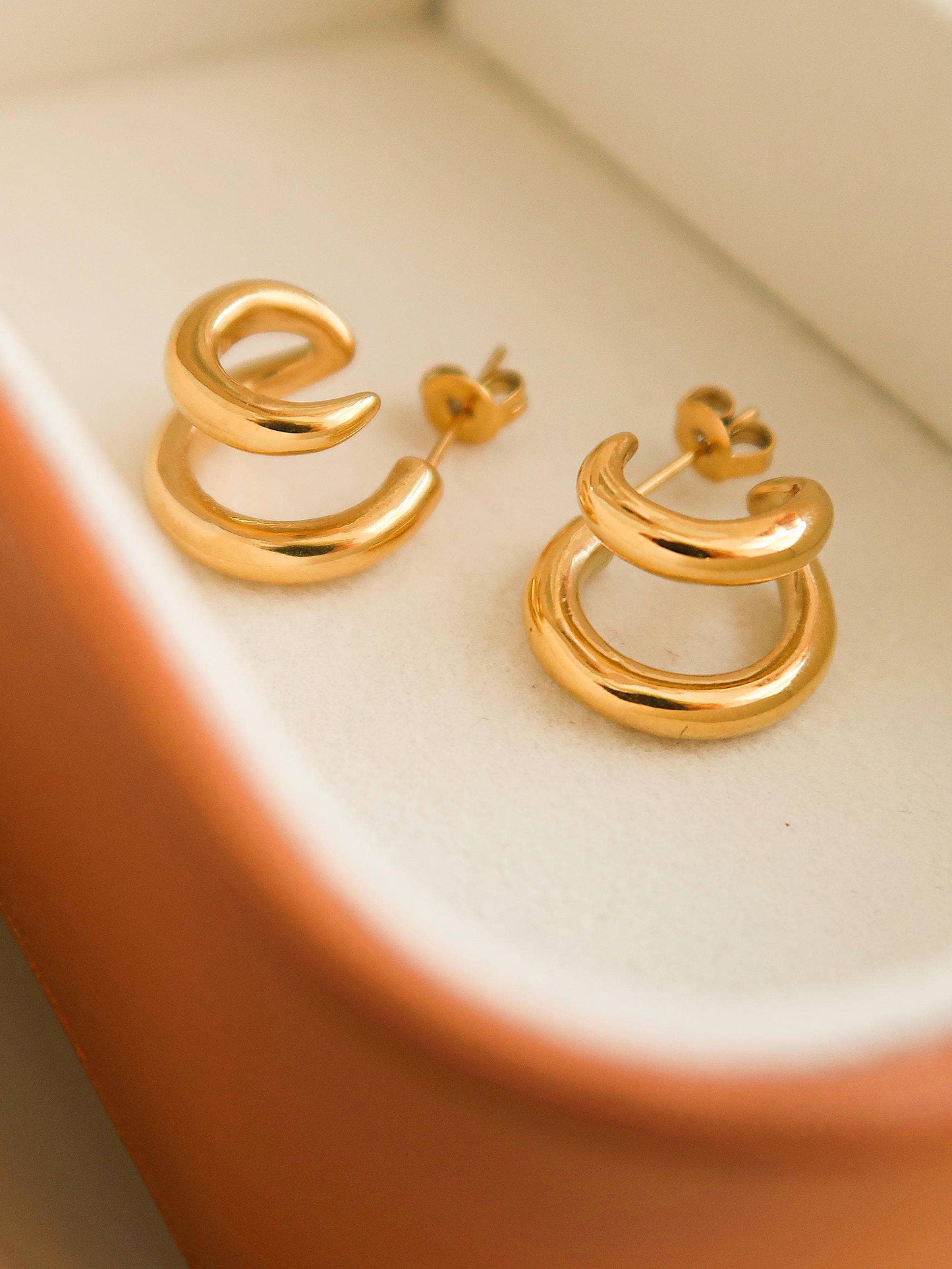 18k Gold Plated Non-Tarnish Double C Hoop Earring