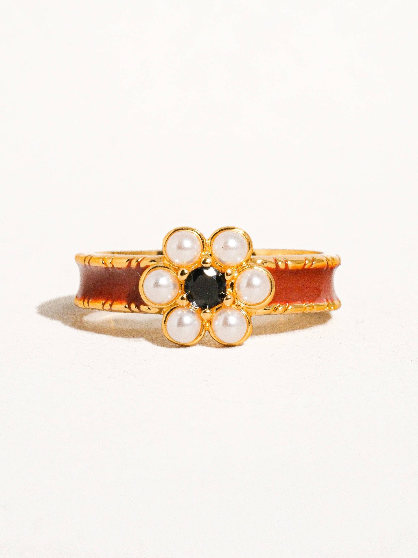 Vintage Red Pearl Flower Ring