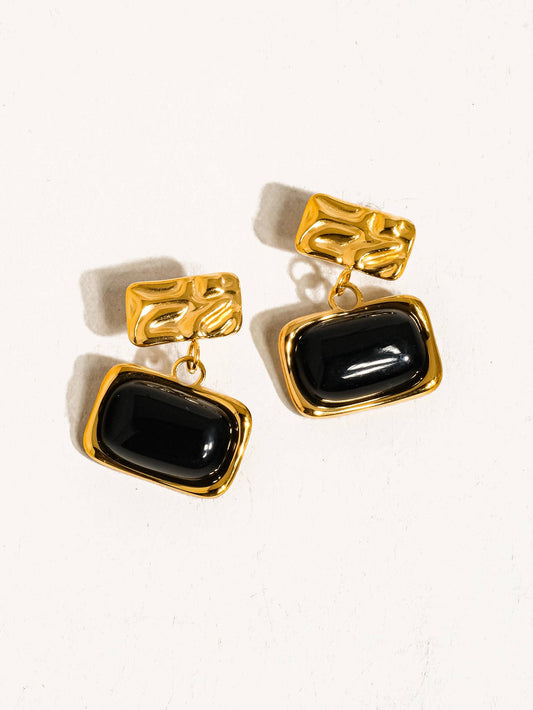 Cuvée 18K Gold Non-Tarnish Black Square Dangle Earring