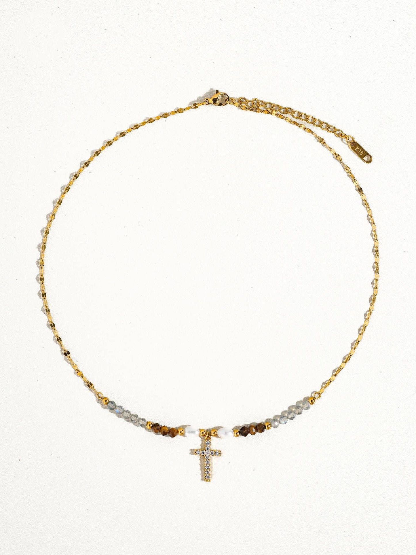 Lumiere 18K Gold Cross Necklace with Beads and Pearls